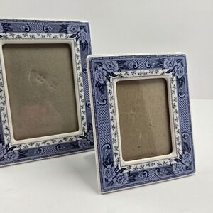 Set of 2 Ceramic Picture Frames Blue White Asian Style Charpente Decor